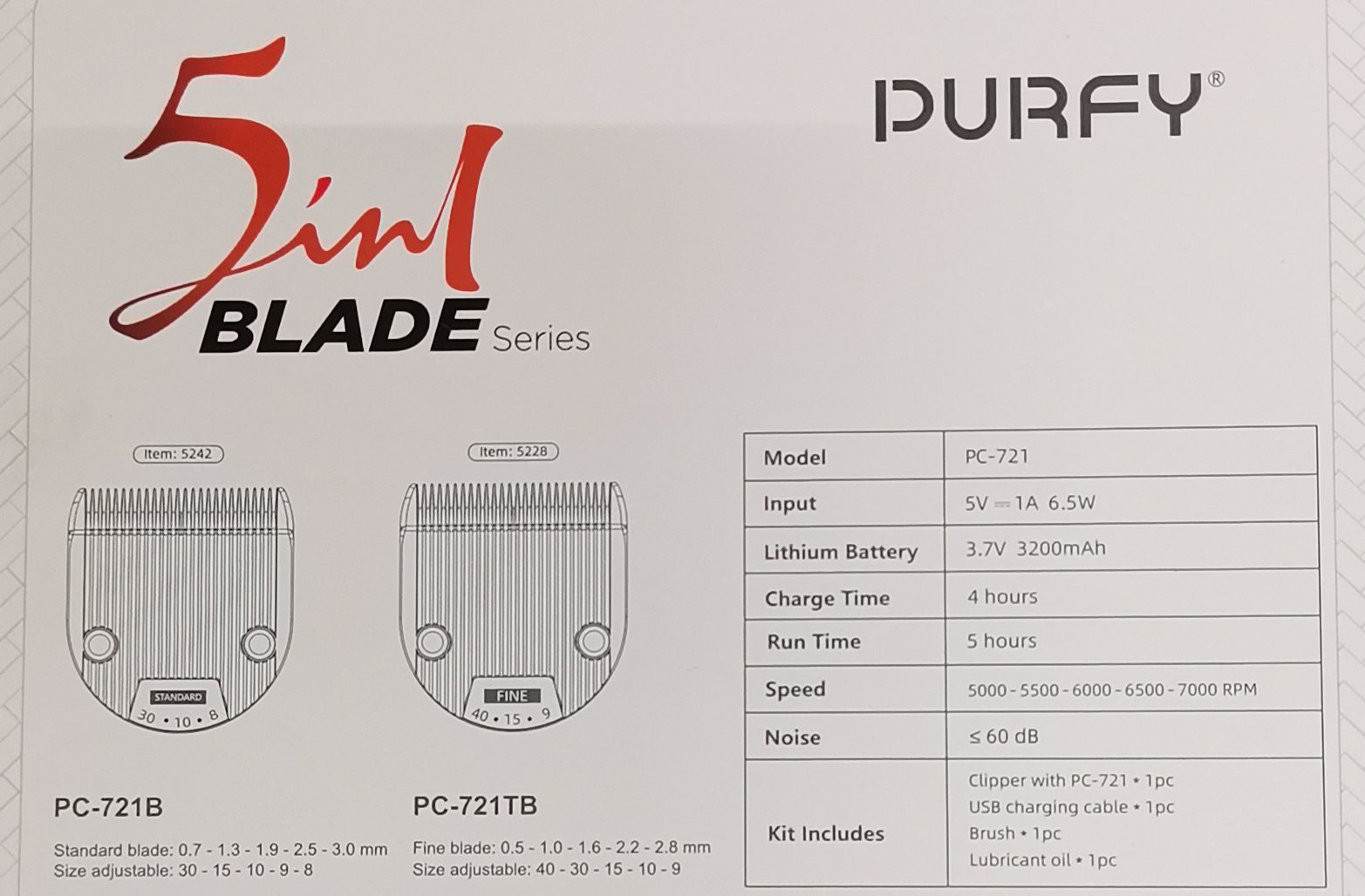 2026 Purfy 5 in 1 trimmeri, PC-721, Purple - Image 2